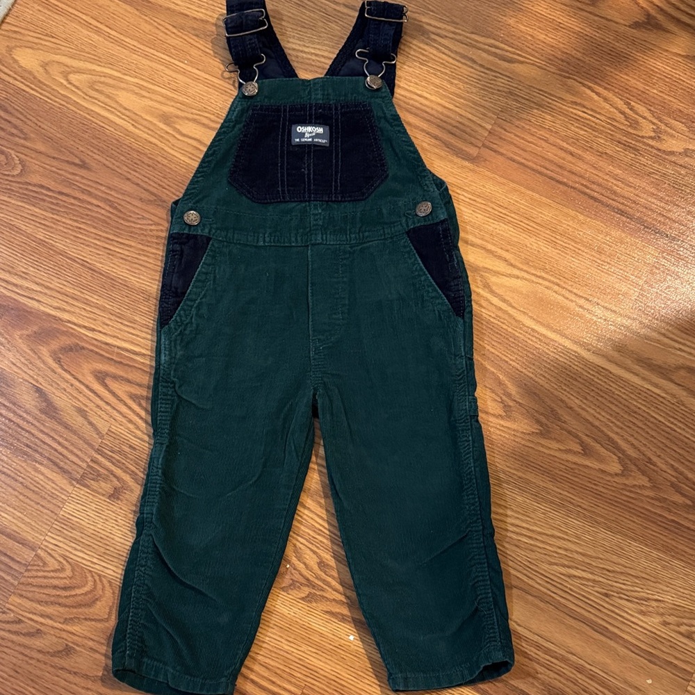 OshKosh B'gosh Green and Navy Corduroy Overalls, size 2T